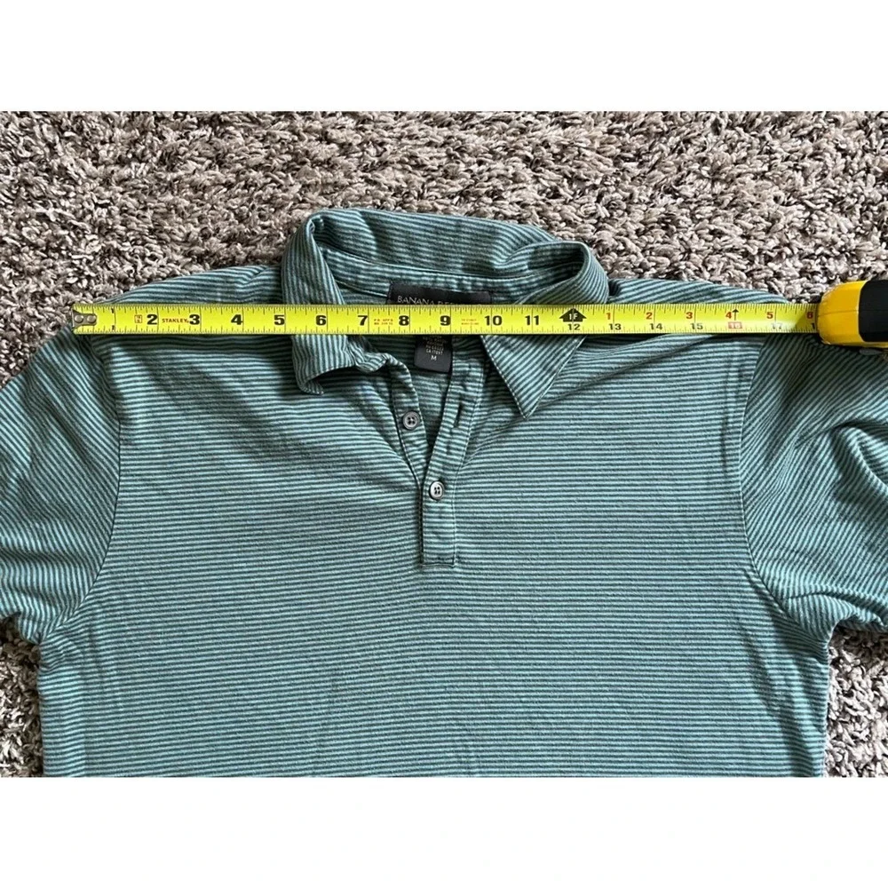 Banana Republic Mens Polo Shirt Medium Green Blue‎ Stripe Short Sleeve Cotton
